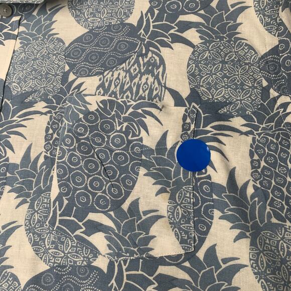 Untuckit Men Shirt XXL Blue Hawaiian Linen Blend Pineapple Short Sleeve Button - Picture 5 of 8